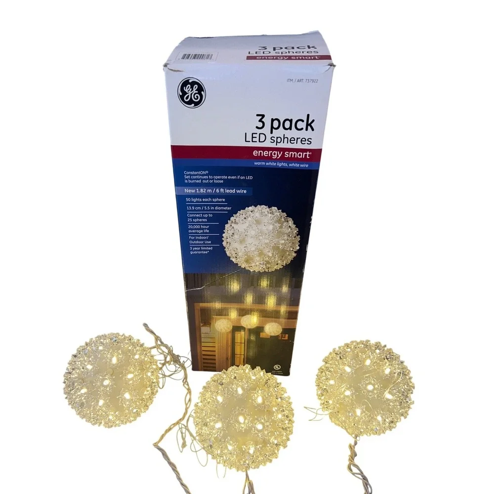 GE Energy Smart 3 Pack LED Spheres Warm White Lights White Wire 737922 Holiday